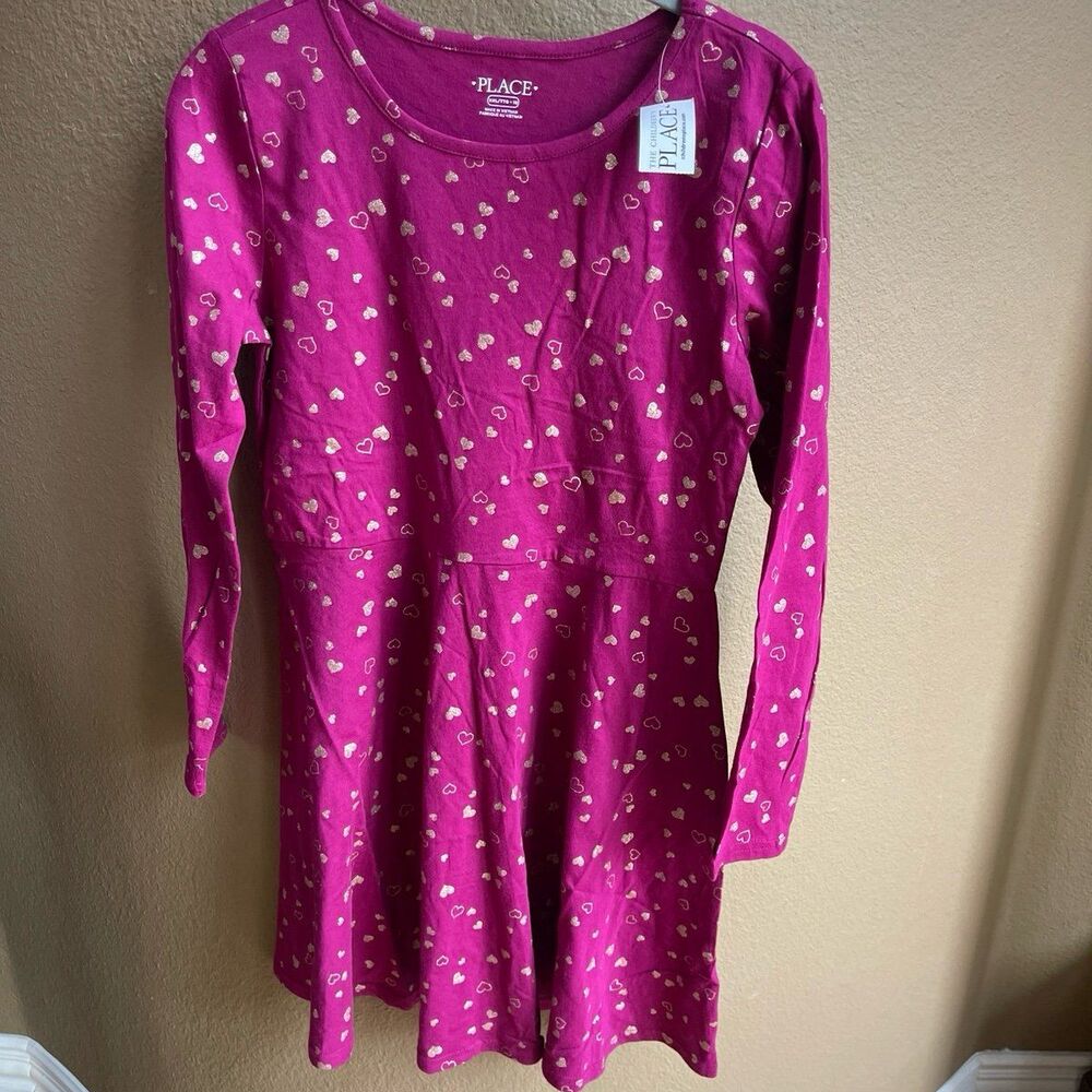 NWT The Children’s Place Pink Dress with Gold Hearts Girls Size XXL